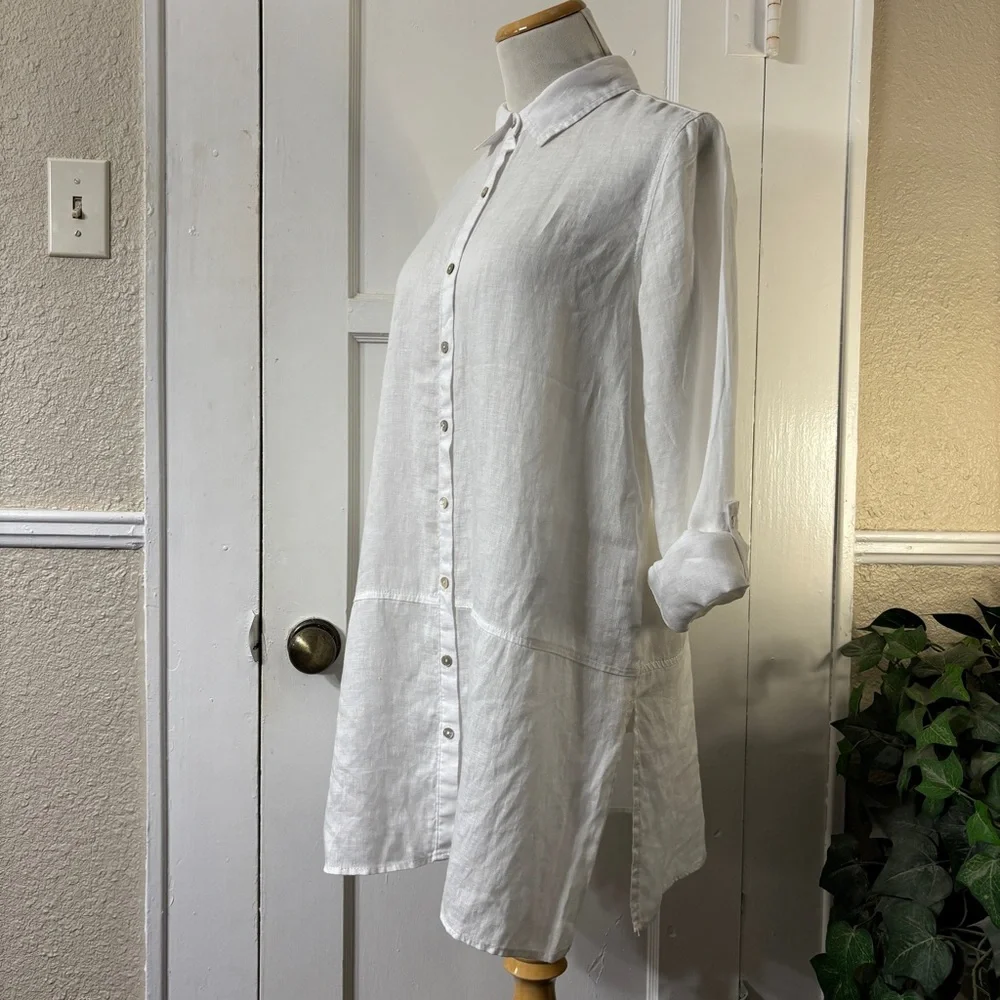 TAHARI 100% Linen White Button Down Shirt - Picture 7 of 14